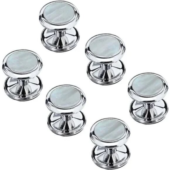 MOTHER-OF-PEARL Tuxedo Shirt Button and Cufflink Set Silver Tone- MOP - Picture 5 of 7